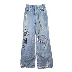 Playboy By PacSun Eco Super Distressed High Waisted Baggy Jeans
